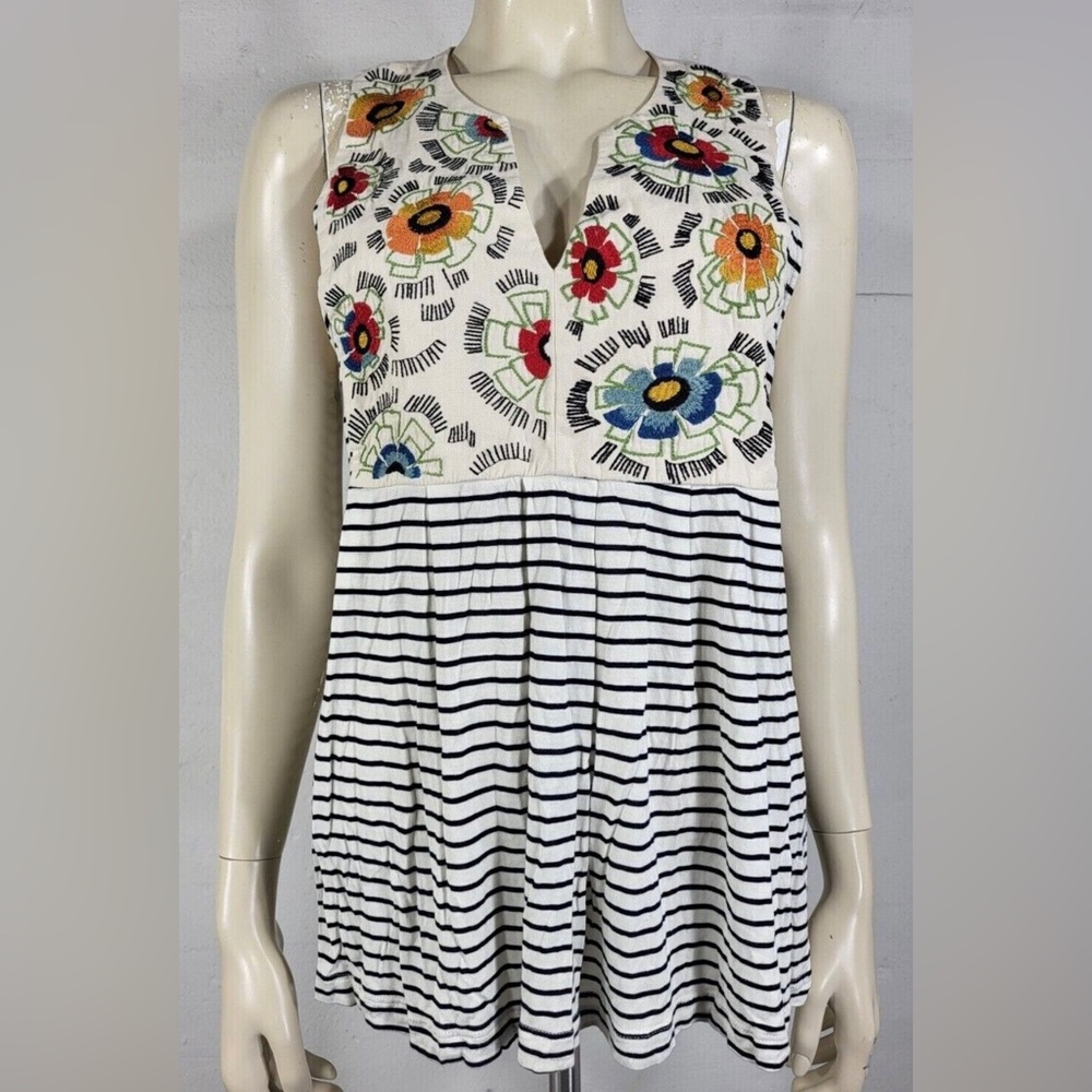 TINY Anthropologie brand mixed media tunic top size Large